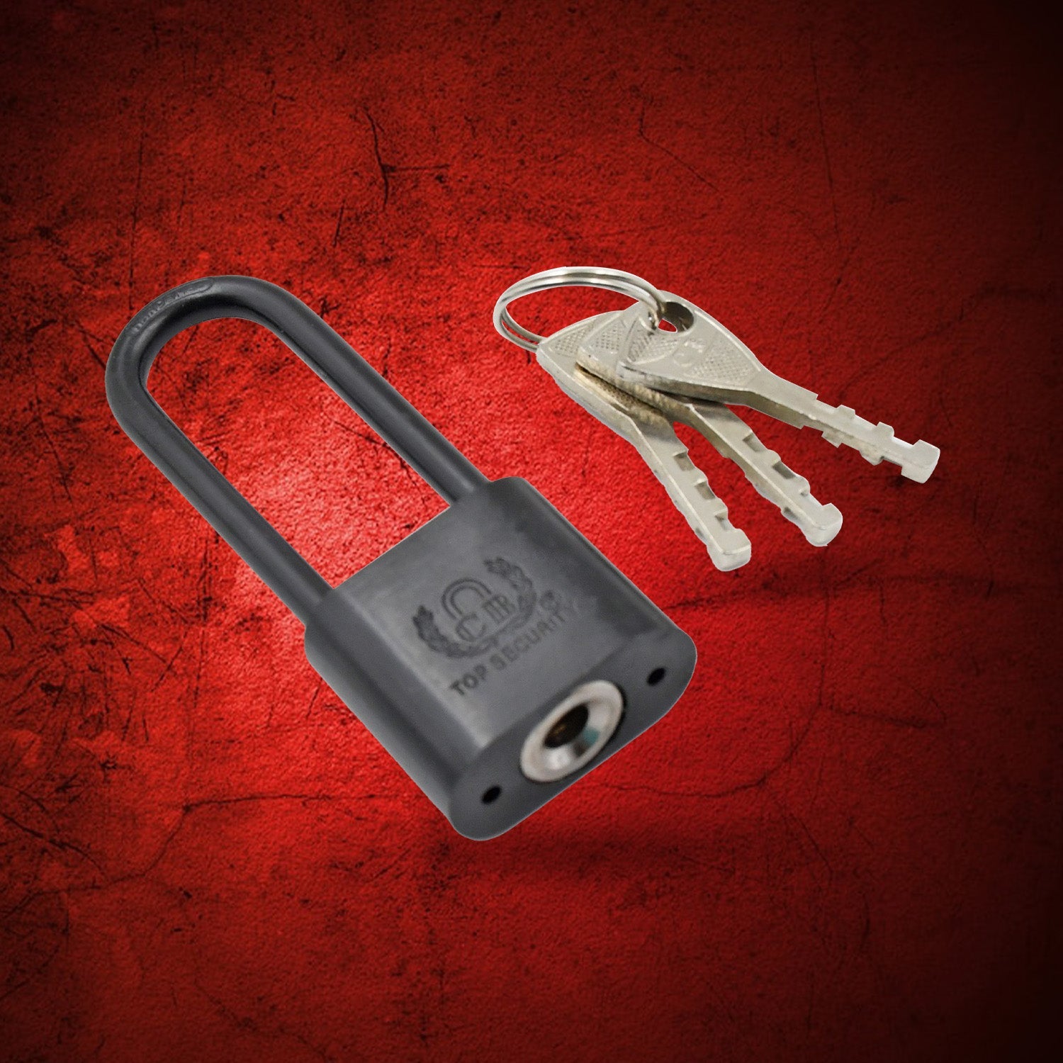Black metal padlock with key, secure locking. Black metal padlock with key, secure locking.